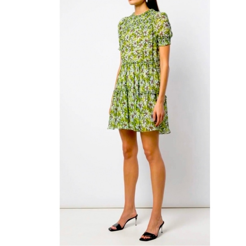 Cinq Sept Green Floral Print Tiered Mock Minidress Size 4 (Nwt)